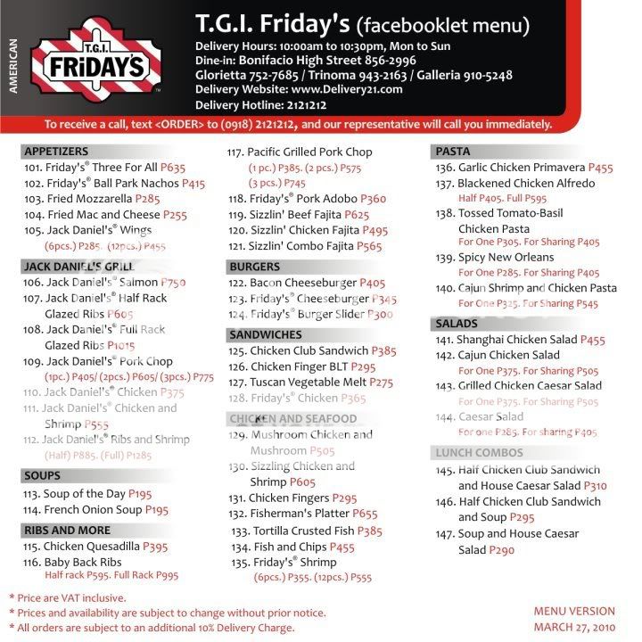 Fridays Menu Pictures, Images & Photos | Photobucket