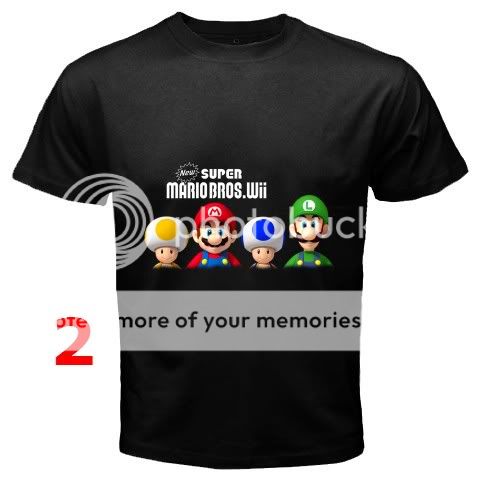 NEW SUPER MARIO BROS WII BLACK T SHIRT #2 (9 DESIGN)  